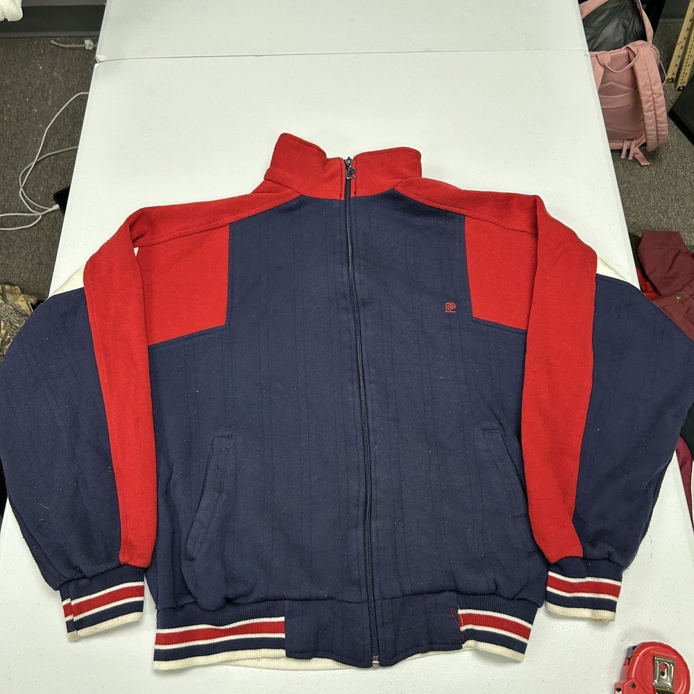 Pierre Cardin Track Jacket Mens Medium Navy Blue Red Colorblock Vintage Zip Up